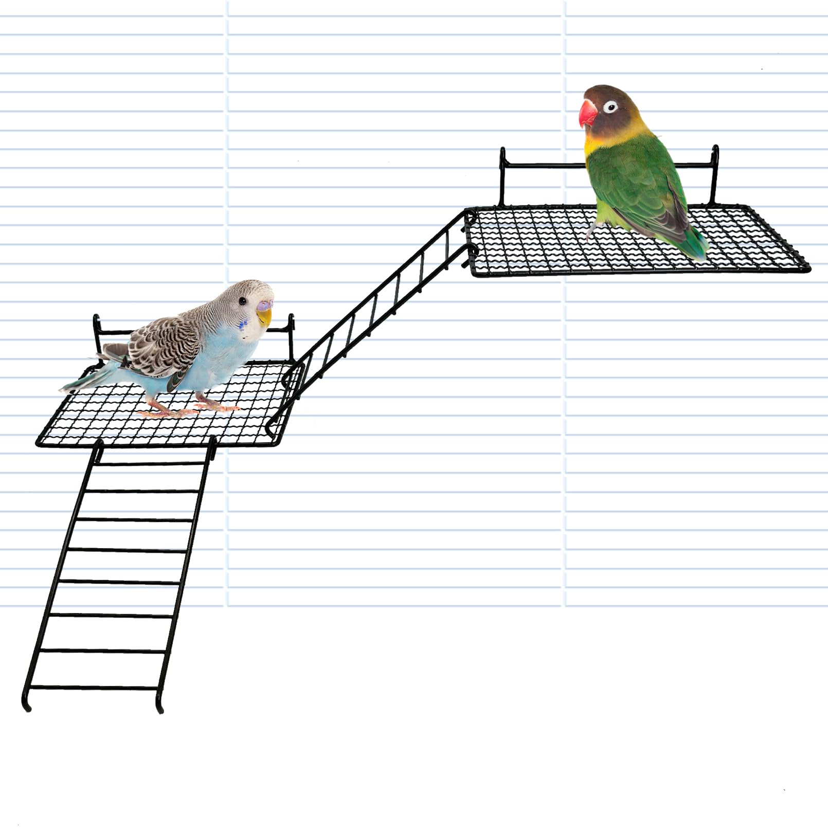 BNOSDM 4 PCS Bird Perches Platform, Stainless Steel Grid Platform for Parakeet Parrot Stand with Climbing Ladder Bird Cage Accessories for Small to Large Birds (Black)