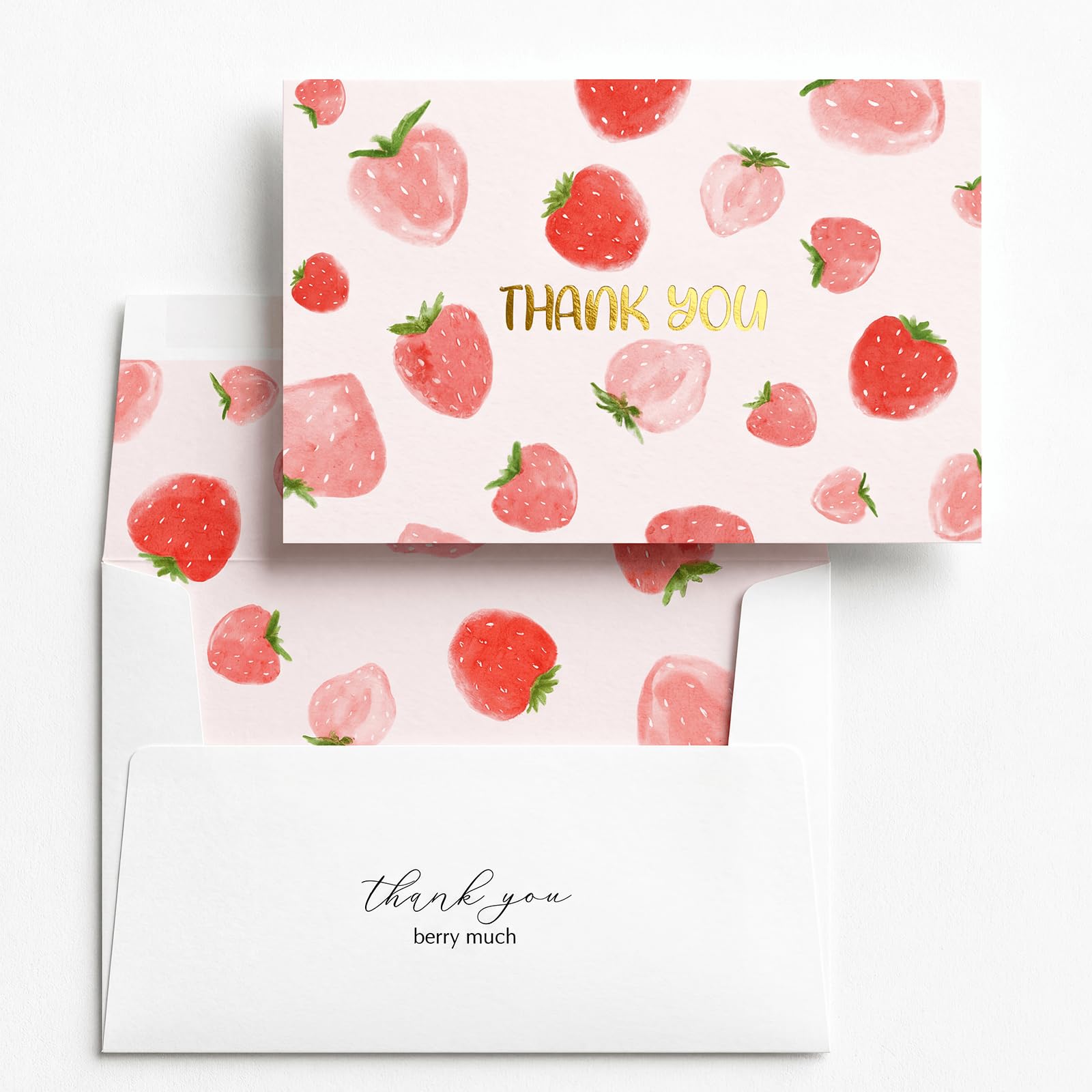 Crisky 50 Pack Strawberry Thank You Cards with Envelopes Bulk, Pink Fruit Greeting Cards for Wedding Bridal Shower Baby Shower Small Businesses Birthday Party Supplies, 4 x 6 Inch