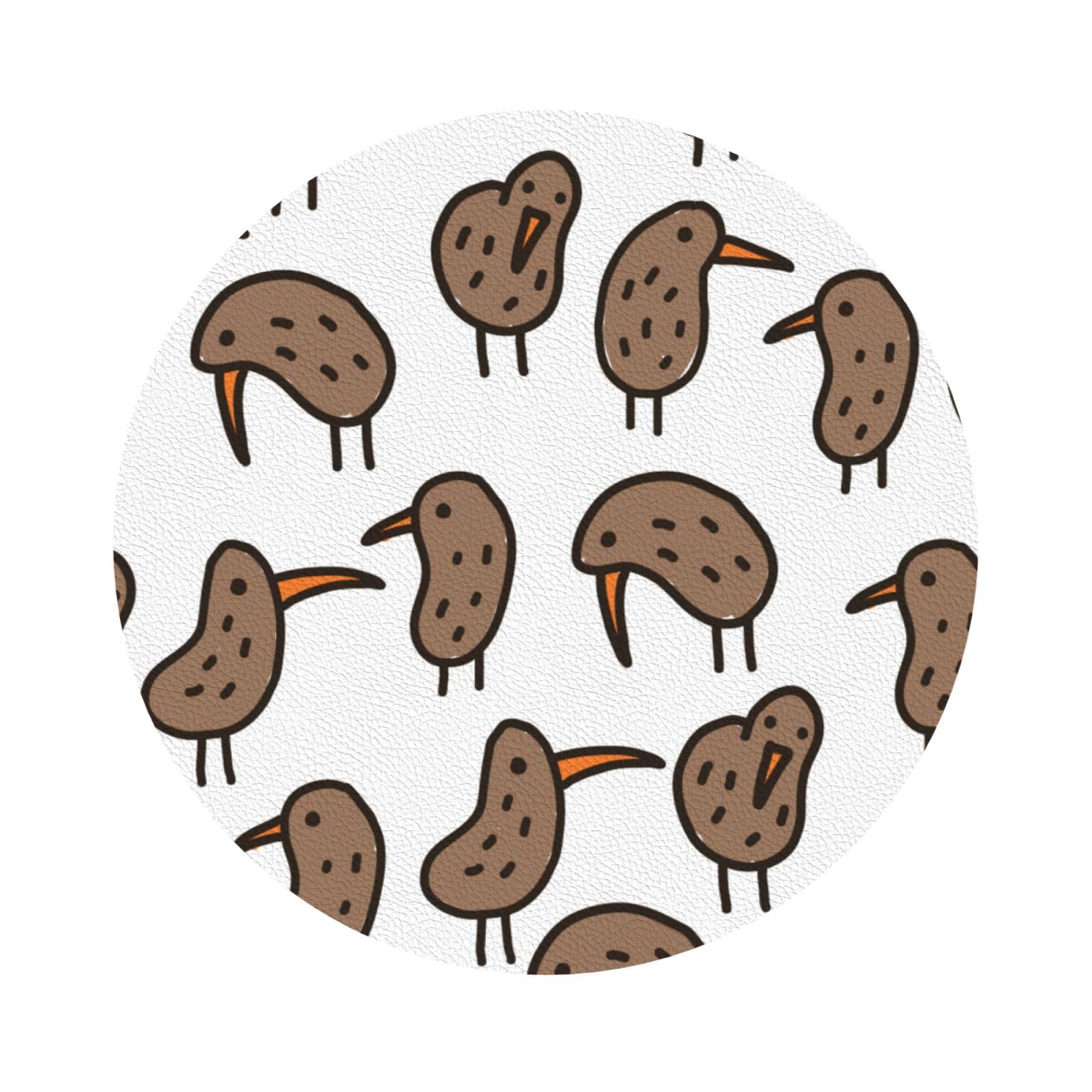 Kiwi Birds Cute PU Leather Coasters Set of 6 Round Drink Coasters