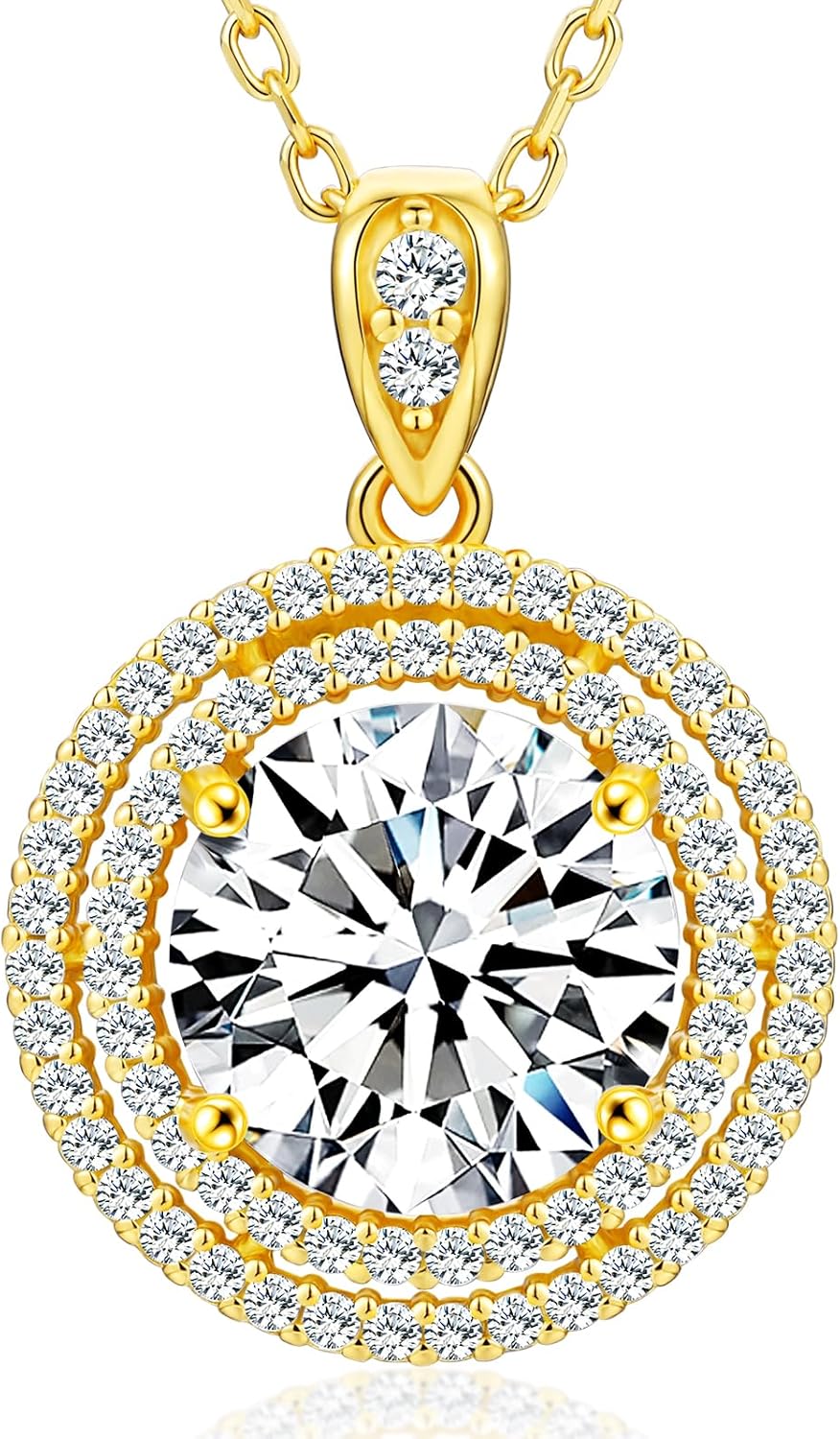 Moissanite Necklace for Women, 1-4CT S925 Sterling Silver Moissanite Pendant, 18K Gold Plated Halo White Gold Necklace- 18"+ 2" Extender Chain- Birthday Valentines Day Gifts for Her Women Wife Mom