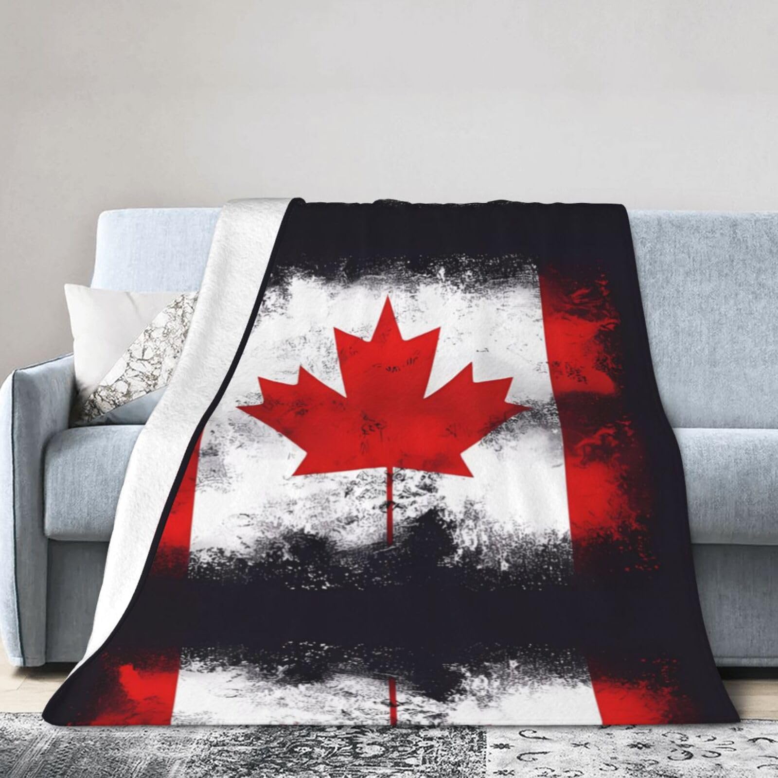 Canadian Flag 80"x60" Fleece Blanket, Full Size, Super Soft, Suitable for Bed, Sofa, Camping, All Seasons