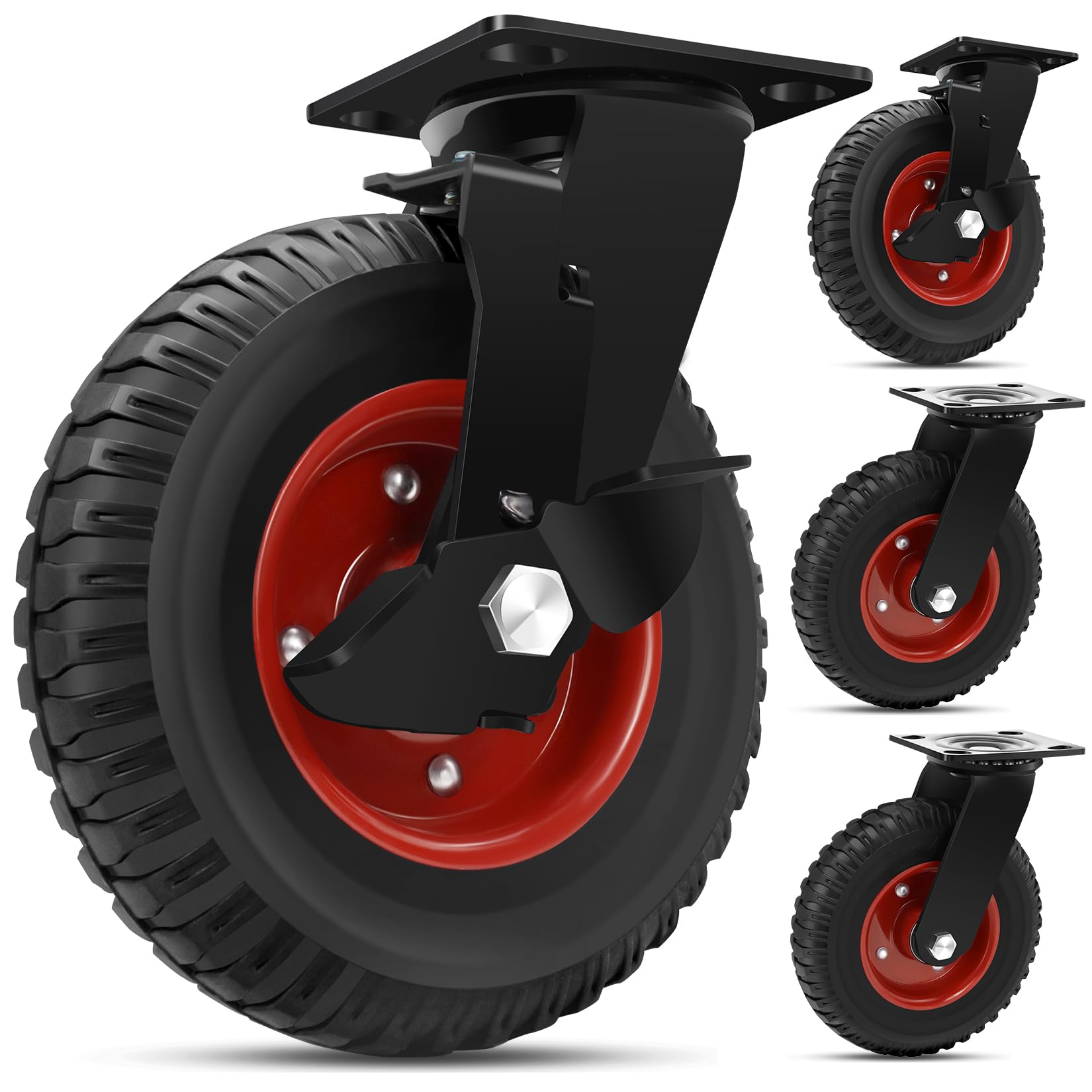 W B D WEIBIDA Ruote in Caoutchouc per Uso Industriale Pesante, 200mm 2 Ruote Girevoli e 2 Ruote con Freno per Trolley, Mobili, Elettrodomestici, Scaffali, Amortizzanti e Antiscivolo, Capacità 1000kg