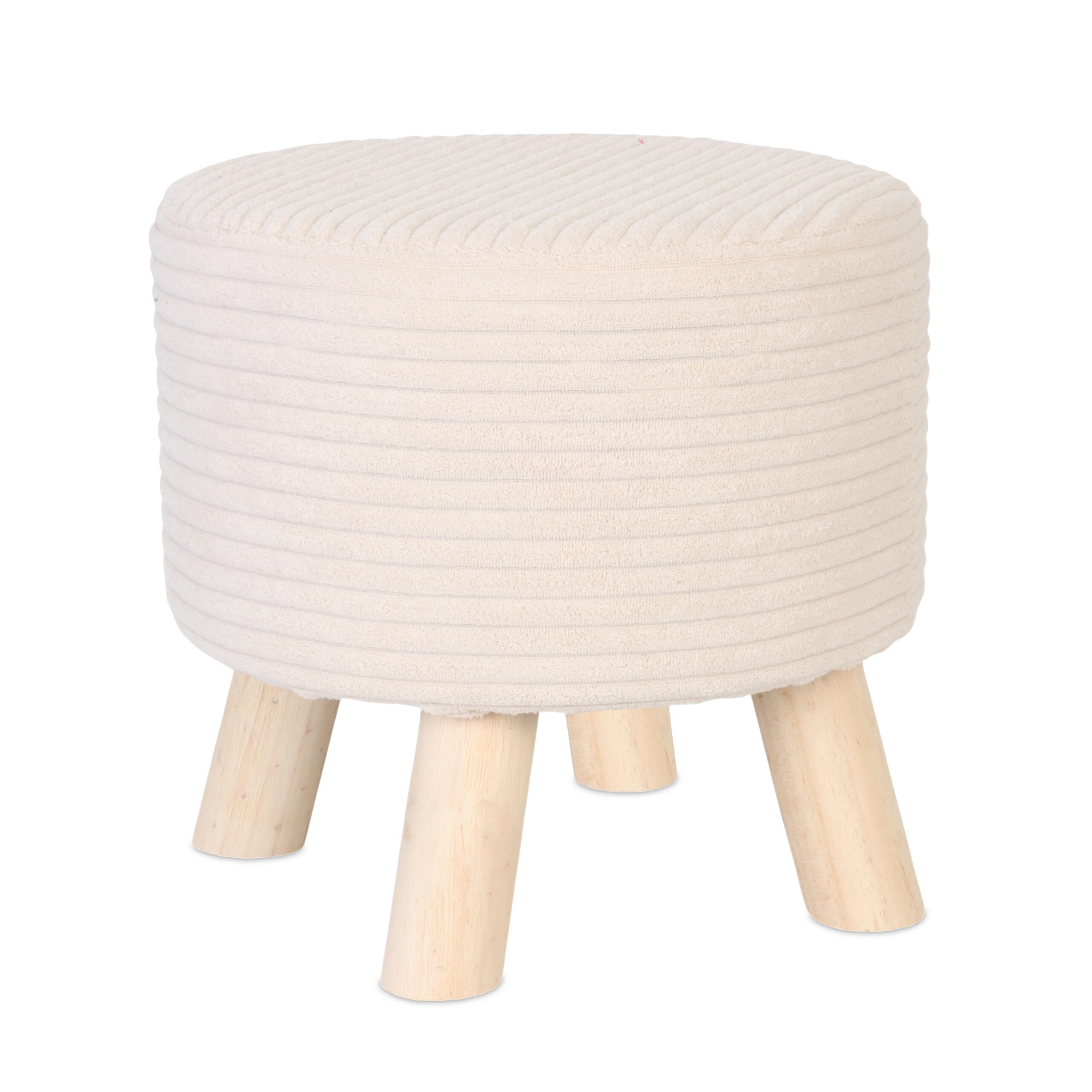 Taburete Relaxdays Cord, Patas de Madera, tapizado, 30 x 30 cm, Redondo, Asiento, reposapiés, salón, Beige/Natural