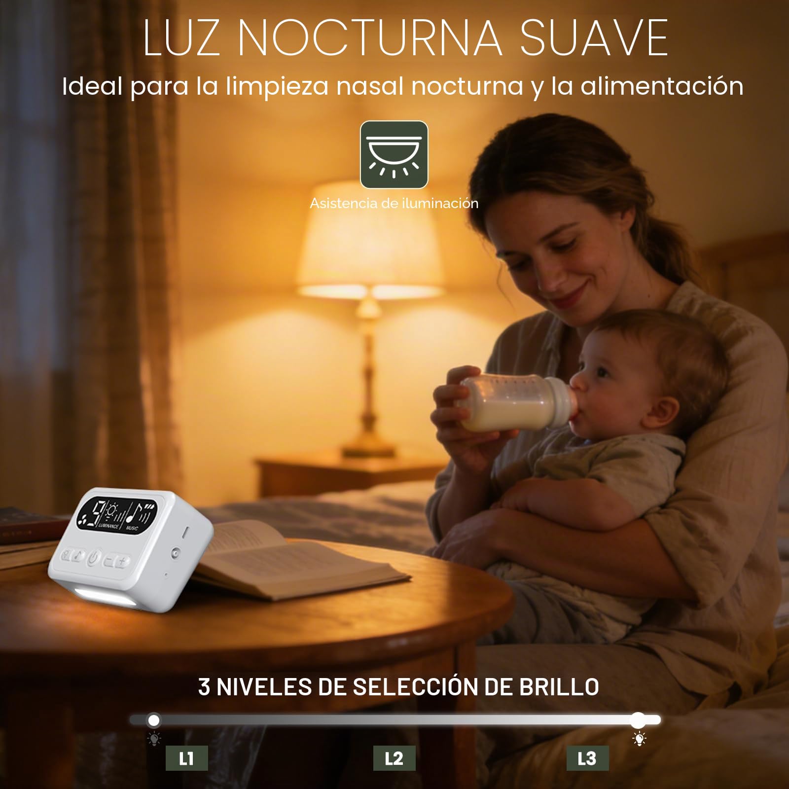Aspirador Nasal para Bebe, 65Kpa Mosca de Bebé Eléctrica Aspirador Nasal Recargable con 3 Puntas de Silicona Suave y 9 Niveles de Succión, Silencioso, LED & Música pour Higiénica Bebé y Bebé