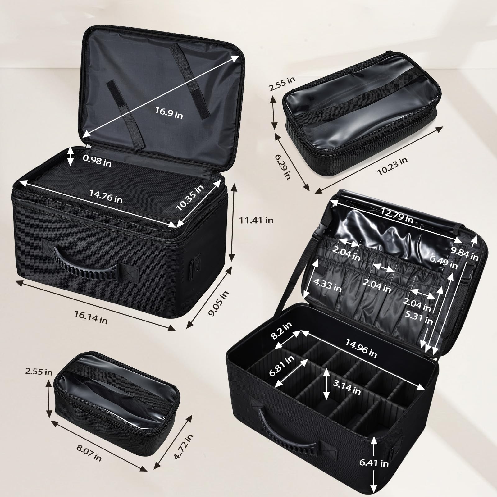 Costravio Makeup Backpack Organizer with Adjustable Dividers and Clear Pouches