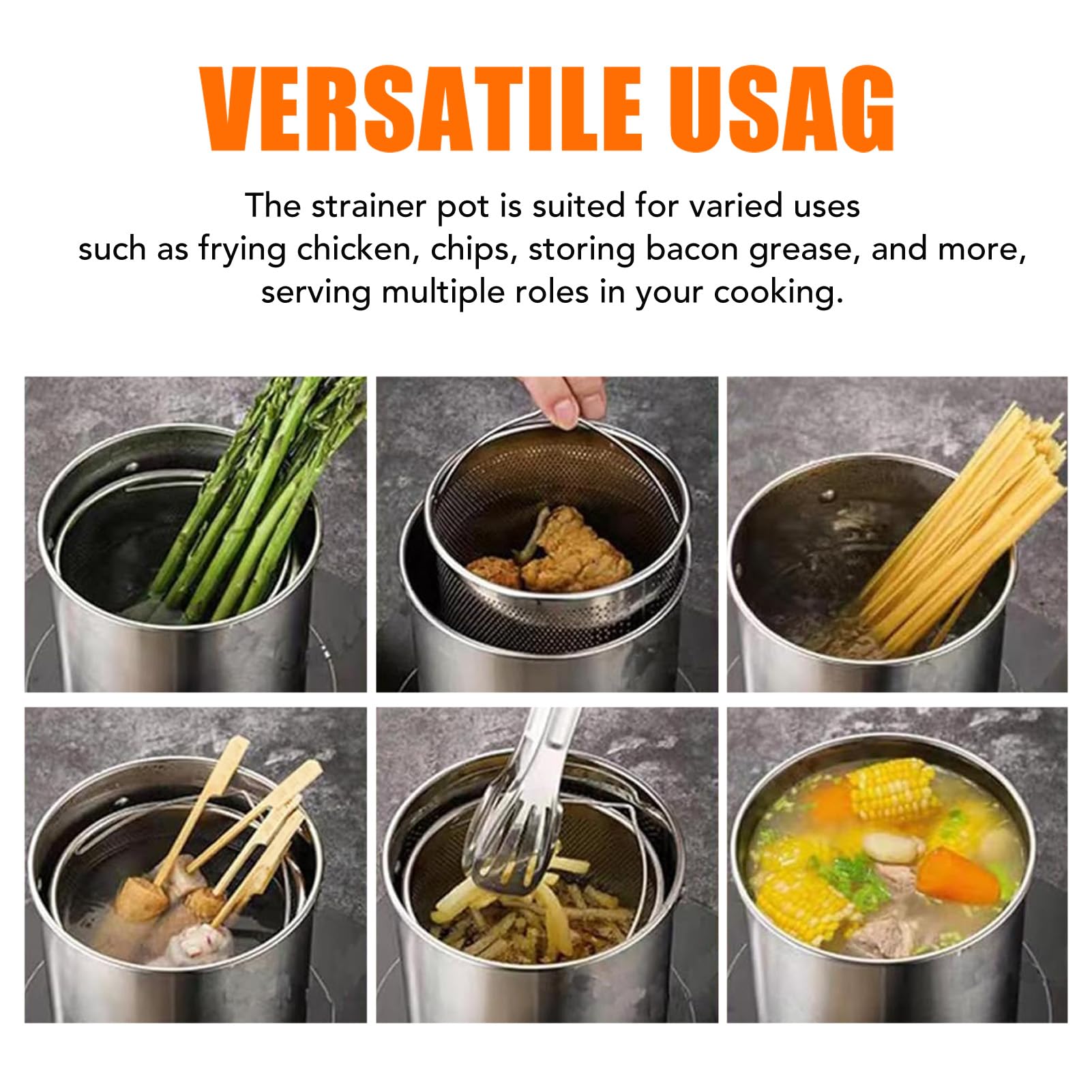 Récipient à Huile de Cuisson avec Passoire – Pot de Filtre à Huile en Acier Inoxydable 304 avec Couvercle, Friteuse à Huile, Poignée Facile à Prendre en Main (2L)