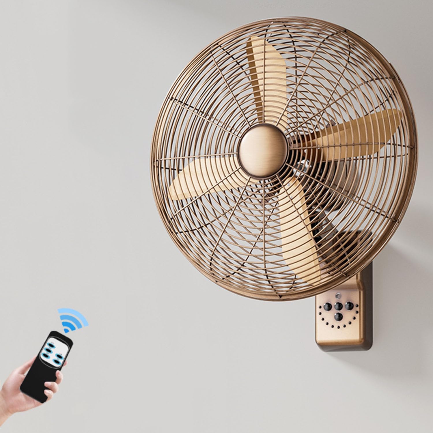 asdchZen Wall Mounted Oscillating Fan With Remote, Quiet Cooling Electric Fan For Bedroom Home Kitchen Workshop Warehouse,Bronze-18inch