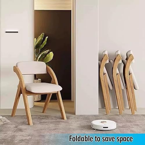 Miniatura 2 de Paquete de 2 sillas plegables, sillas plegables portátiles de madera, sillas de comedor plegables acolchadas de lino con funda extraíble para
