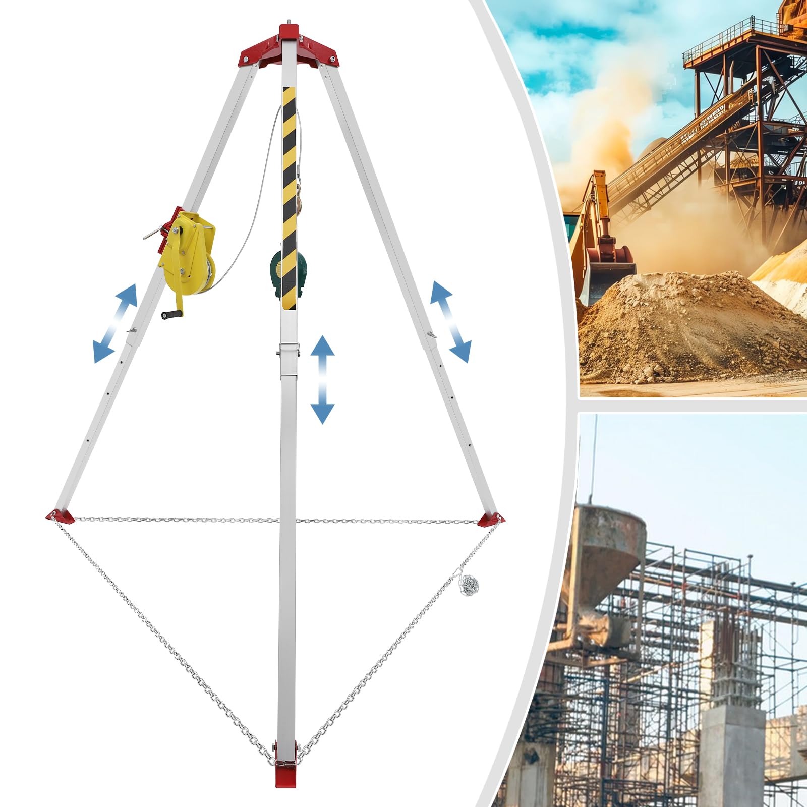 Confined Space Tripod Kit, 2600LBS Rescue Tripod, Rescue Tripod with Fall Arrester 1.6m-2.45m Height Kit?Used in Underground, Road Construction, Power Engineering