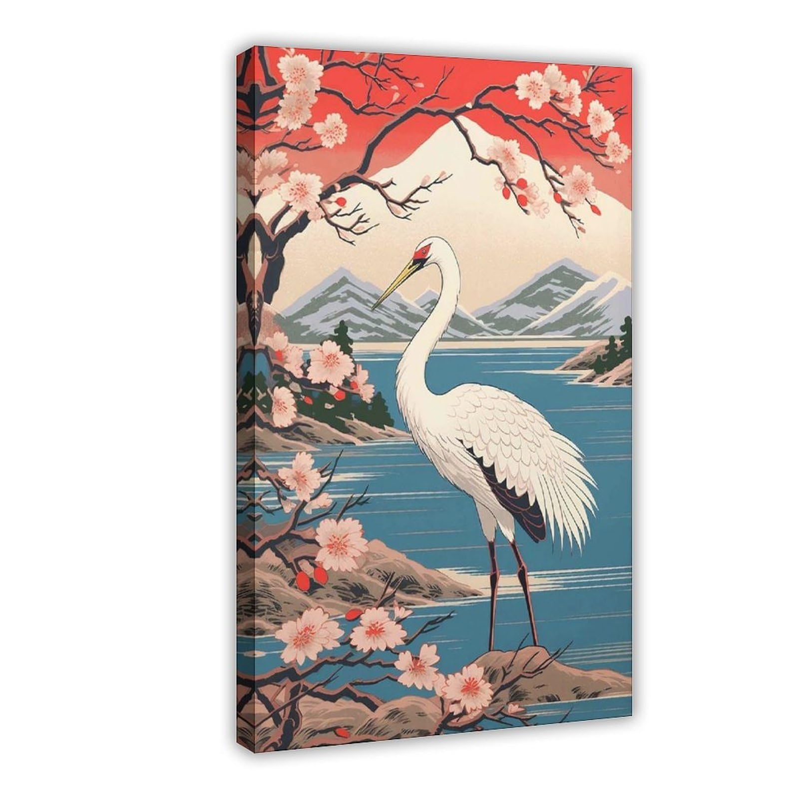 Bareronor Cranes Japanese Canvas Poster Bedroom Decor Landscape Office Room Decor Gift 24" L X 36" W