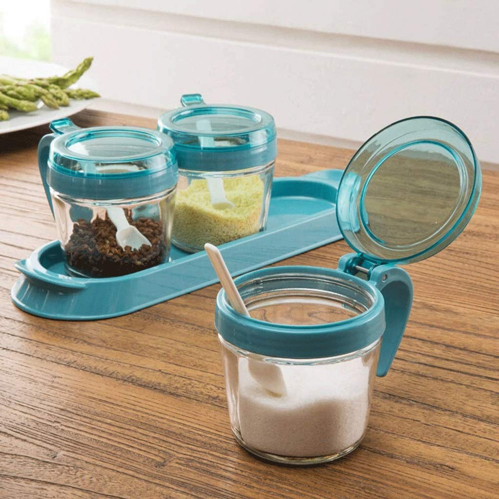 HLTYGWX GaRcan Caja Transparente para condimentos, 3 Piezas, Recipiente Transparente para Almacenamiento de condimentos para Especias, Sal, azúcar, vinagrera, tarros de condimentos con cucharas