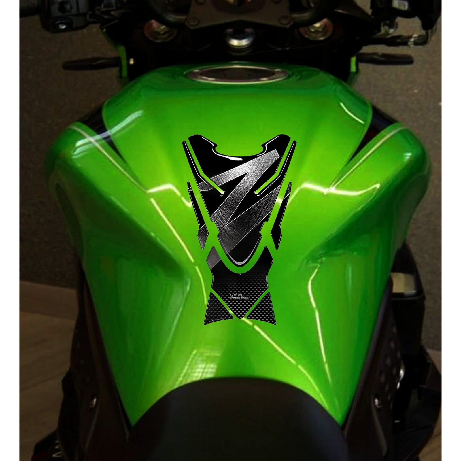 Resin Bike Adesivi Moto Compatibile con Kawasaki Z750 e Z1000. Protezione Paraserbatoio da Urti e Graffi. Adesivo Resinato con Effetto 3D per Serbatoio Serie Z - Argento