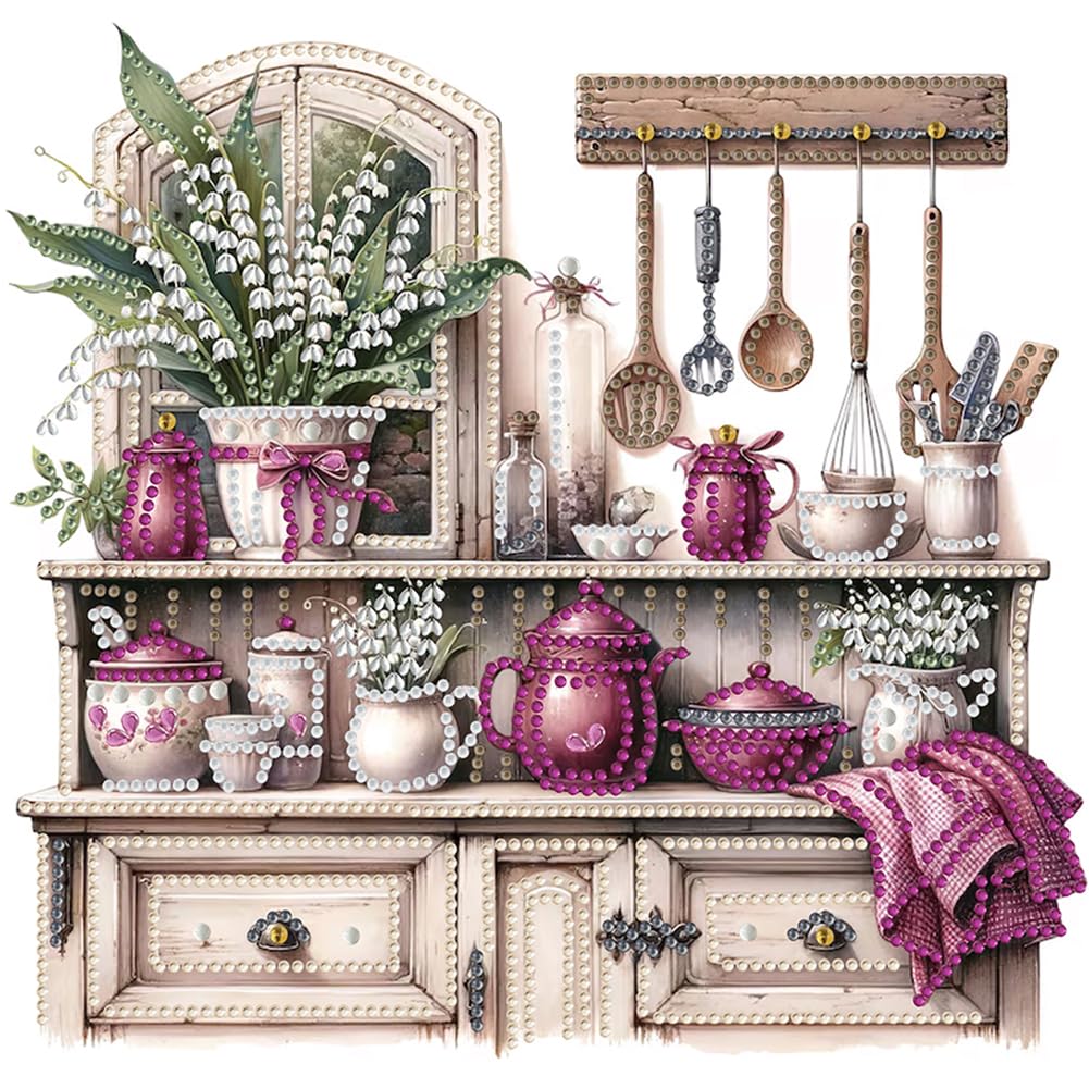Fiorky Diamond Painting Kits for Adults 5D DIY fortial Special Shaped Drill Diamond Painting Cabinet for Home Wall Decor 30x30cm