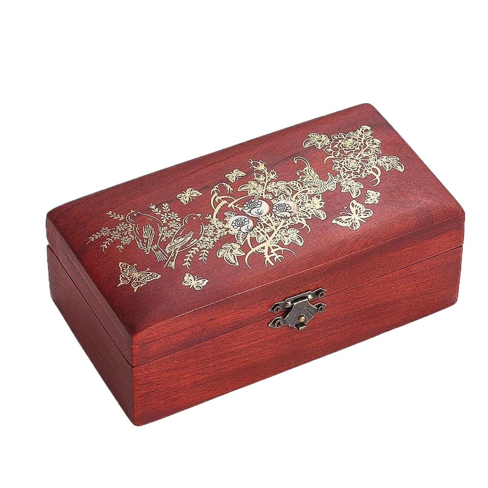 YShiuoL Wooden Storage Box 1PC Vintage Wooden Hand-carved Flower and Bird Jewelry Box Ring Necklace Bracelet Organizer Household Miscellany