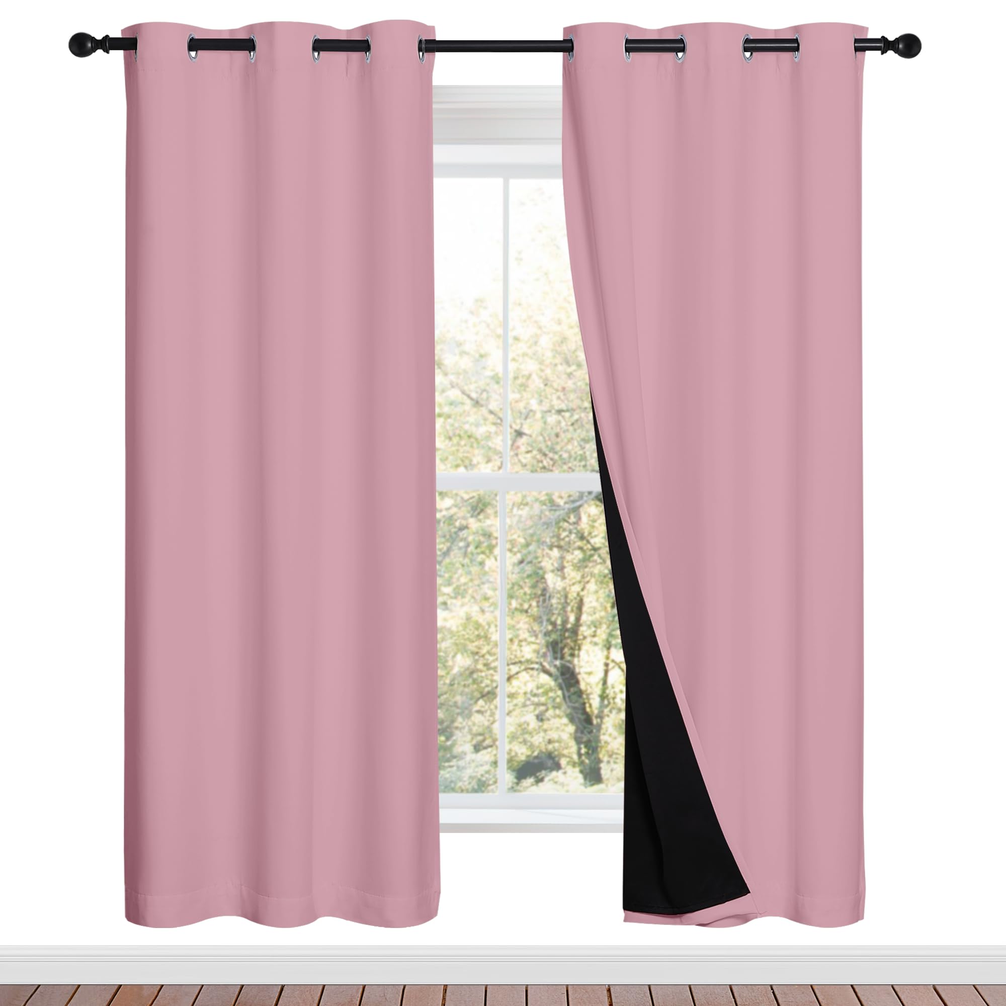 NICETOWN Crystal Pink Full Shade Curtain Panels, Pair of Energy Smart &amp; Noise Blocking Out Blackout Drapes for Dining Room Window, Thermal Insulated Guest Room Lined Window Dressing(42 x 72 inch)