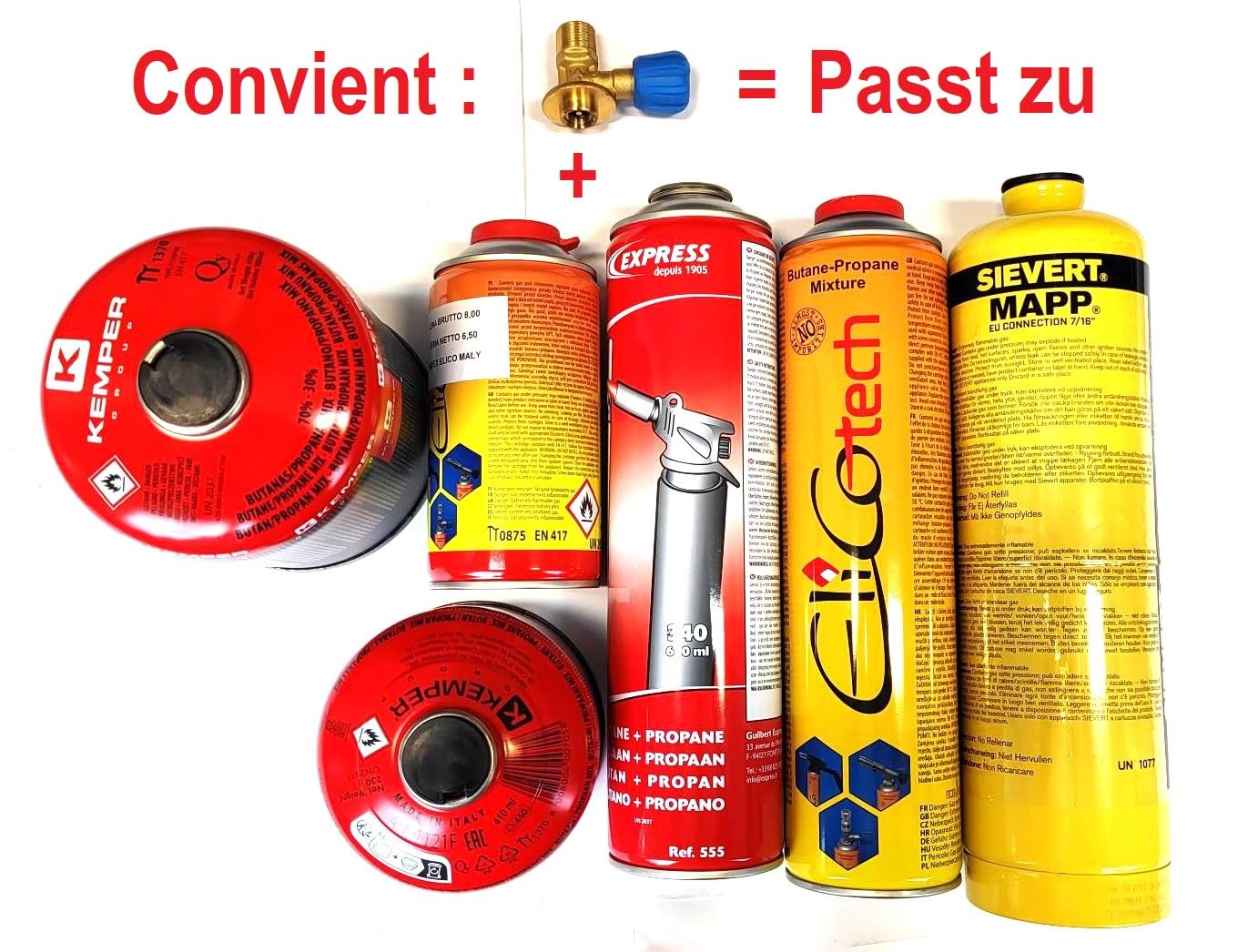 Zatechs Détendeur réglable 7/16 » à cartouche de propane/butane avec bouteille de gaz et tuyau pour le raccordement du barbecue - kit touristique | pour barbecue avec raccord TYP 21