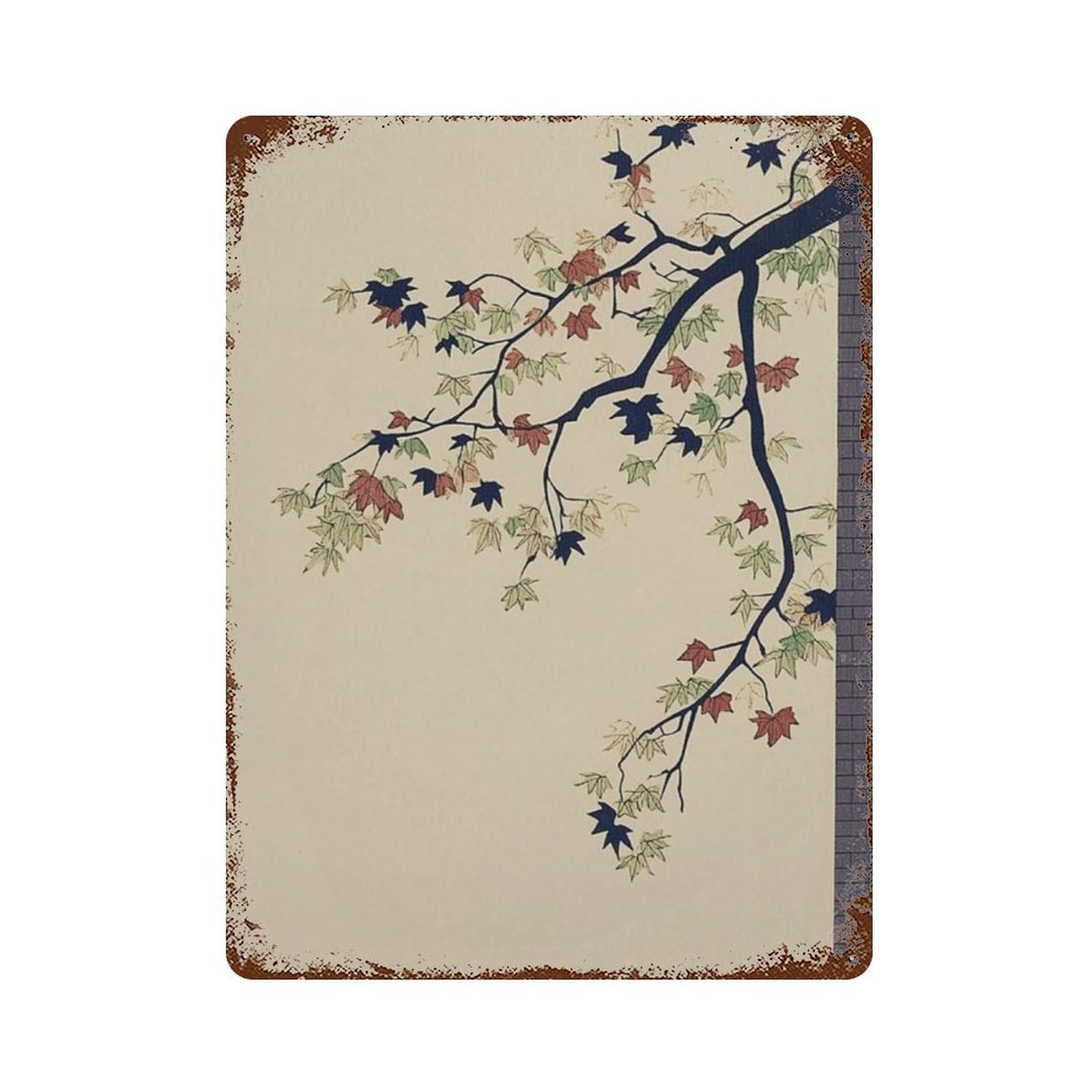 xiaoxiaoshen Japanese Blossom Branch Woodblock Style Landscape Minimalist Asian Nature Botani Wall Decor Art Metal Tin Poster Modern Home Decor Art Home Bar Shop Decorations Vintage Sign 40x30cm