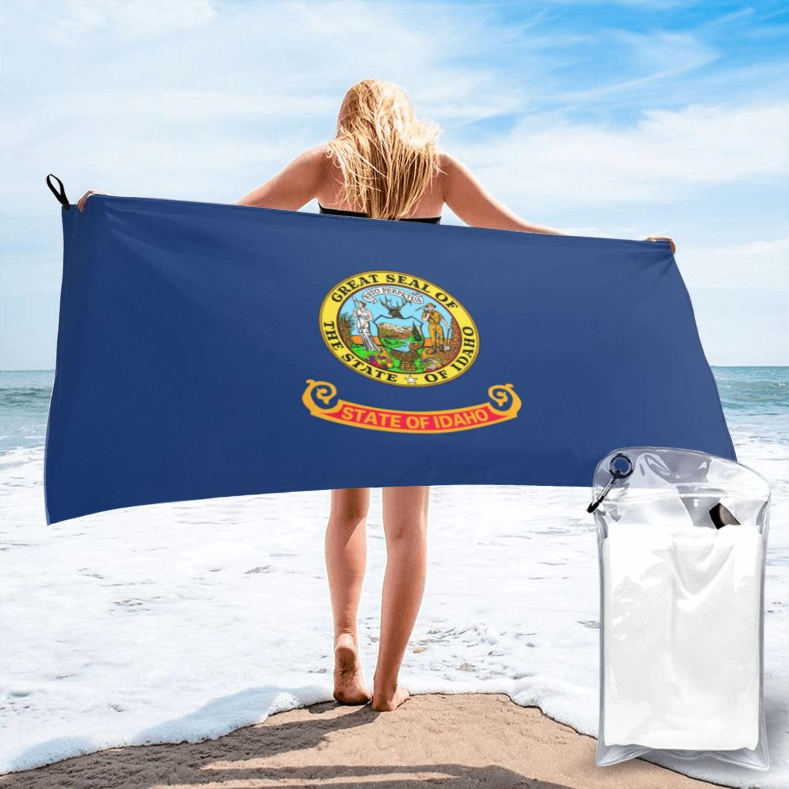 DIEzig Idaho State Flag Print Beach Towel Fast Dry Thin For Holiday Vacation Cruise Gym Swimmers