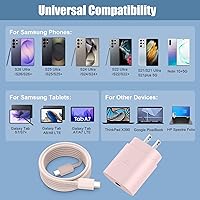 Vista 3 de Cargador súper rápido tipo C, cargador de pared USB C de 25W, bloque de carga rápida y cable de 8 pies para Samsung Galaxy S25/S24/S24