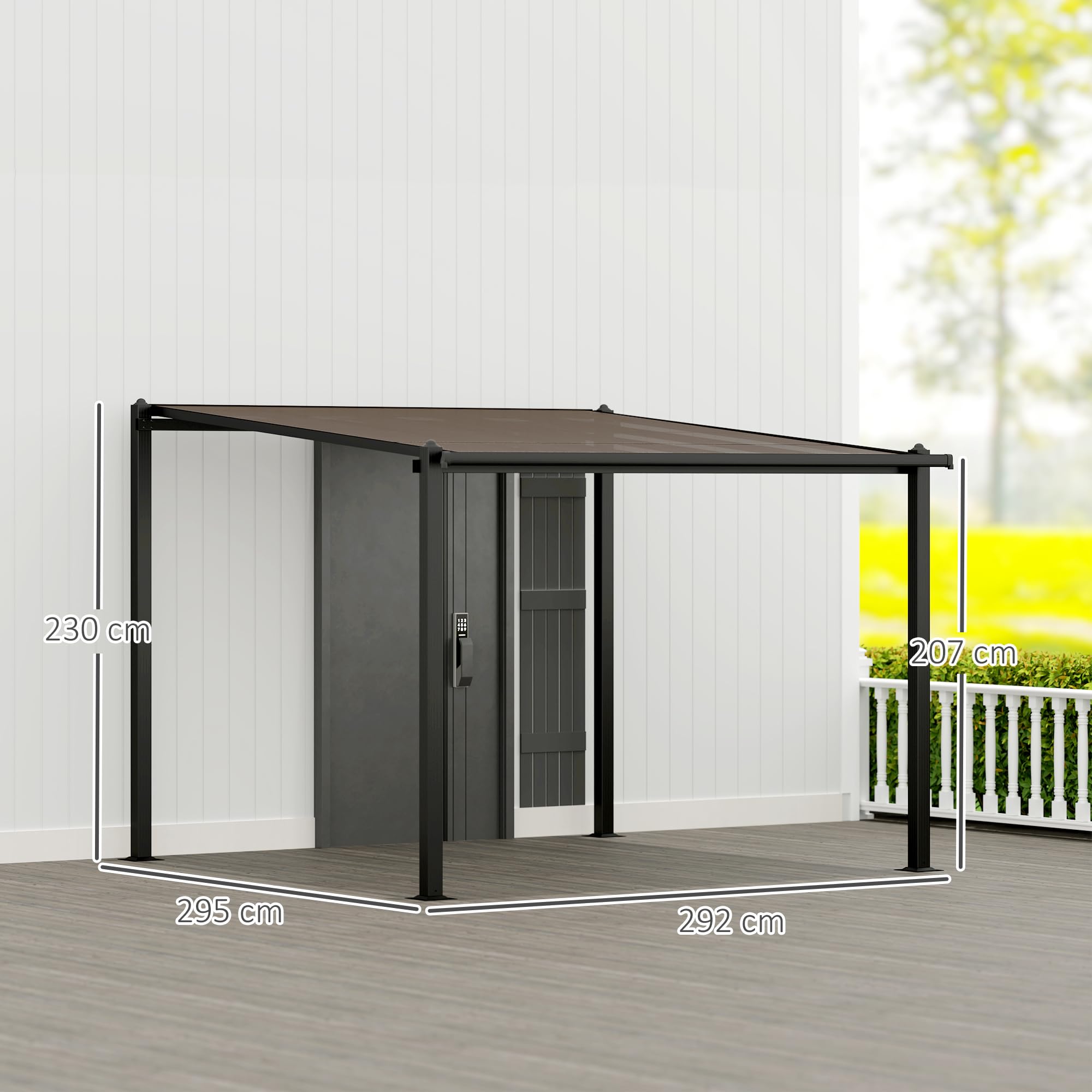 Outsunny Pergola da Giardino in Alluminio 3 x 3 m con Tetto in Policarbonato Impermeabile, Sistema di Drenaggio, Protezione UPF30+ per Patio Terrazzo Cortile, Grigio