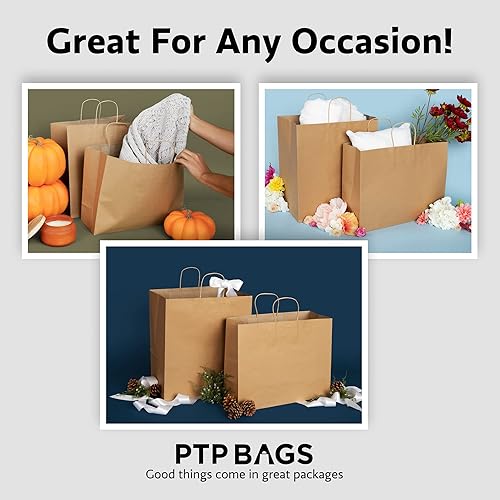 Miniatura 9 de PTP BAGS - Bolsas naturales y blancas de papel de estraza 11x 6x 11pulgadas bolsas para servicio de alimentos