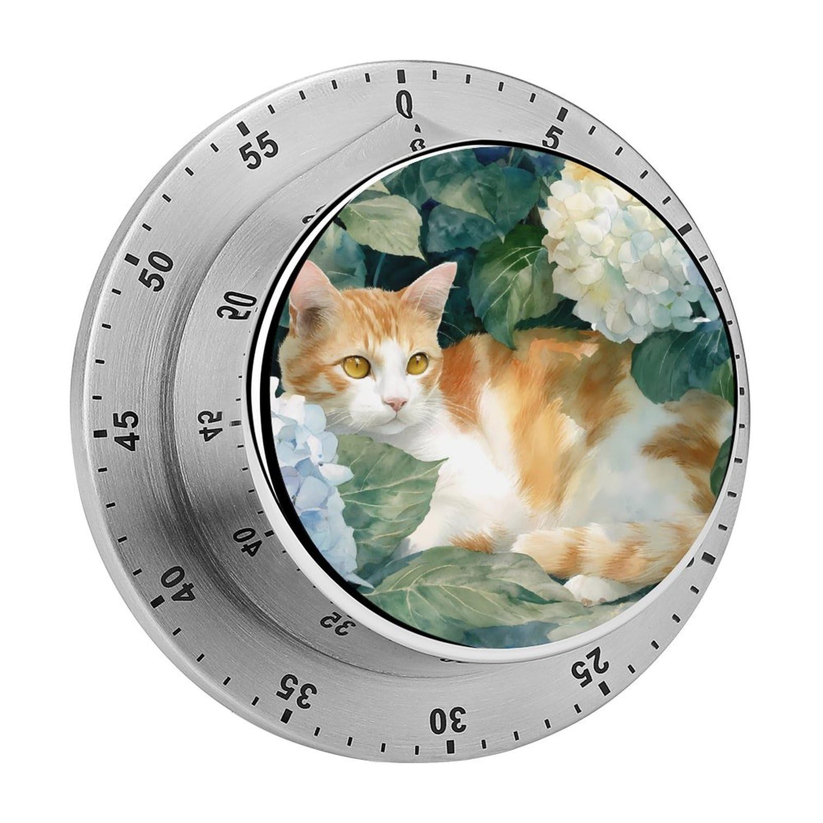 Cat Hydrangeas Flower Mechanical Timer with Alarm for Kitchen Cooking Productivity Stainless Steel Timers