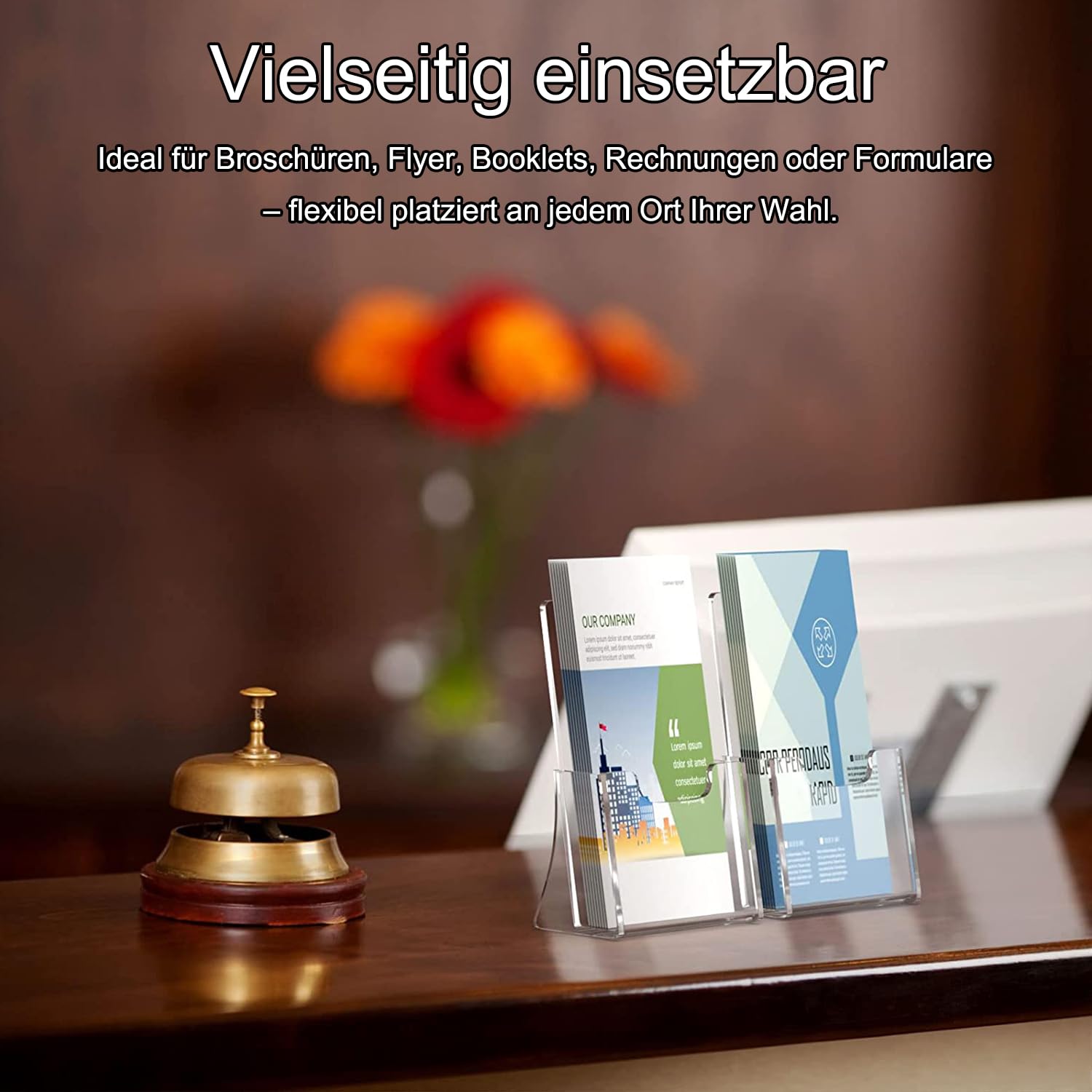 Rarapop Acryl-Broschürenständer freistehend, 2er-Set: Klarer Flyer- und Prospekthalter für Menüs, Zeitschriften und Werbung auf der Theke (A4)
