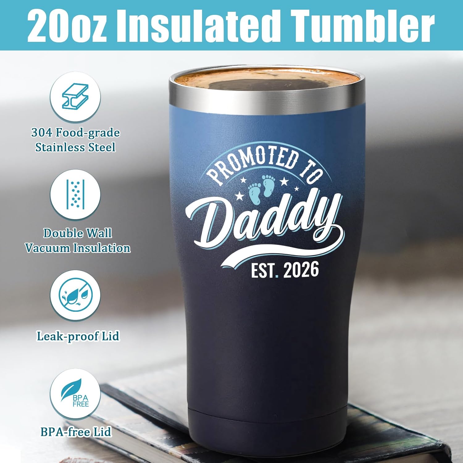 Lifecapido New Dad Gifts, Promoted to Daddy Est 2026 20oz Insulated Tumbler with Key Chain, First Father Day Gifts for First Time Dad Daddy, Gradient