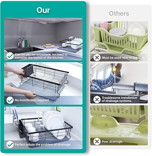 Miniatura 5 de VABNEER Escurridor de platos, súper absorbente, de secado rápido, para encimera de cocina, escurridor de platos con bandeja de tierra de diatomeas