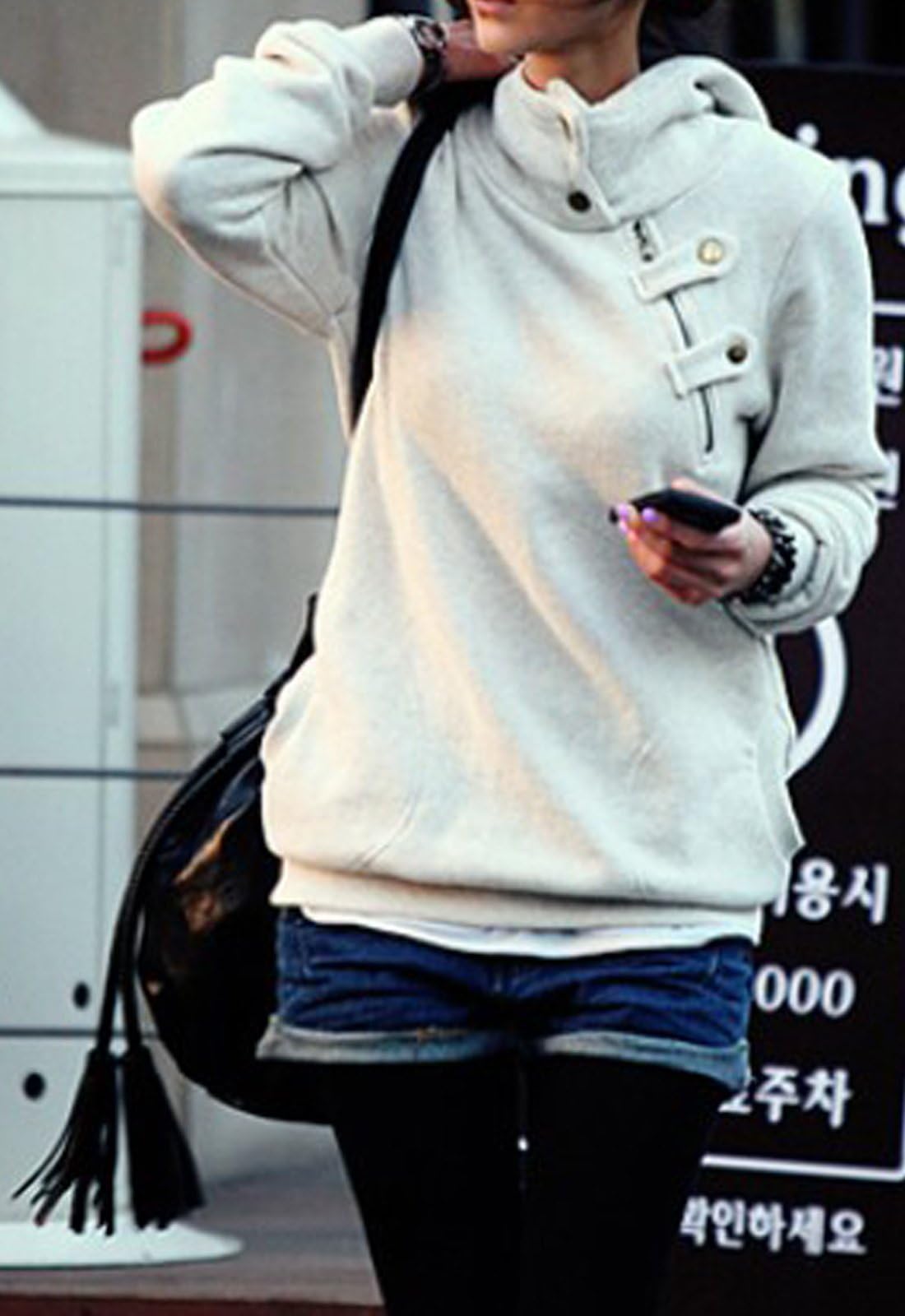 S Womens Pullover Jumper Hoodie Hooded Slim Fit Zip Button Sweatshirt Jacket White