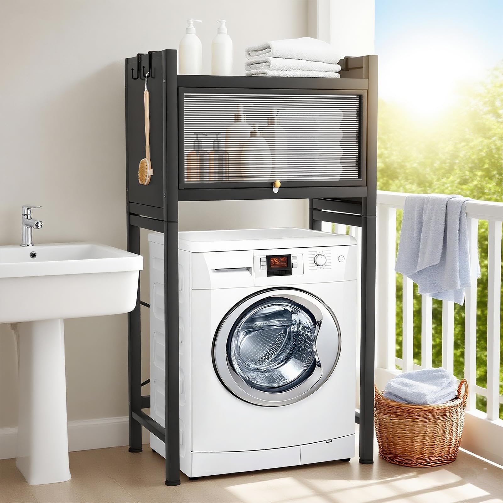 Scaffale sopra Lavatrice e WC a 2 Ripiani – Mobile Salvaspazio per Bagno e Lavanderia, er Lavatrice e Asciugatrice, Mobile da bagno, 70 x25x133.5cm