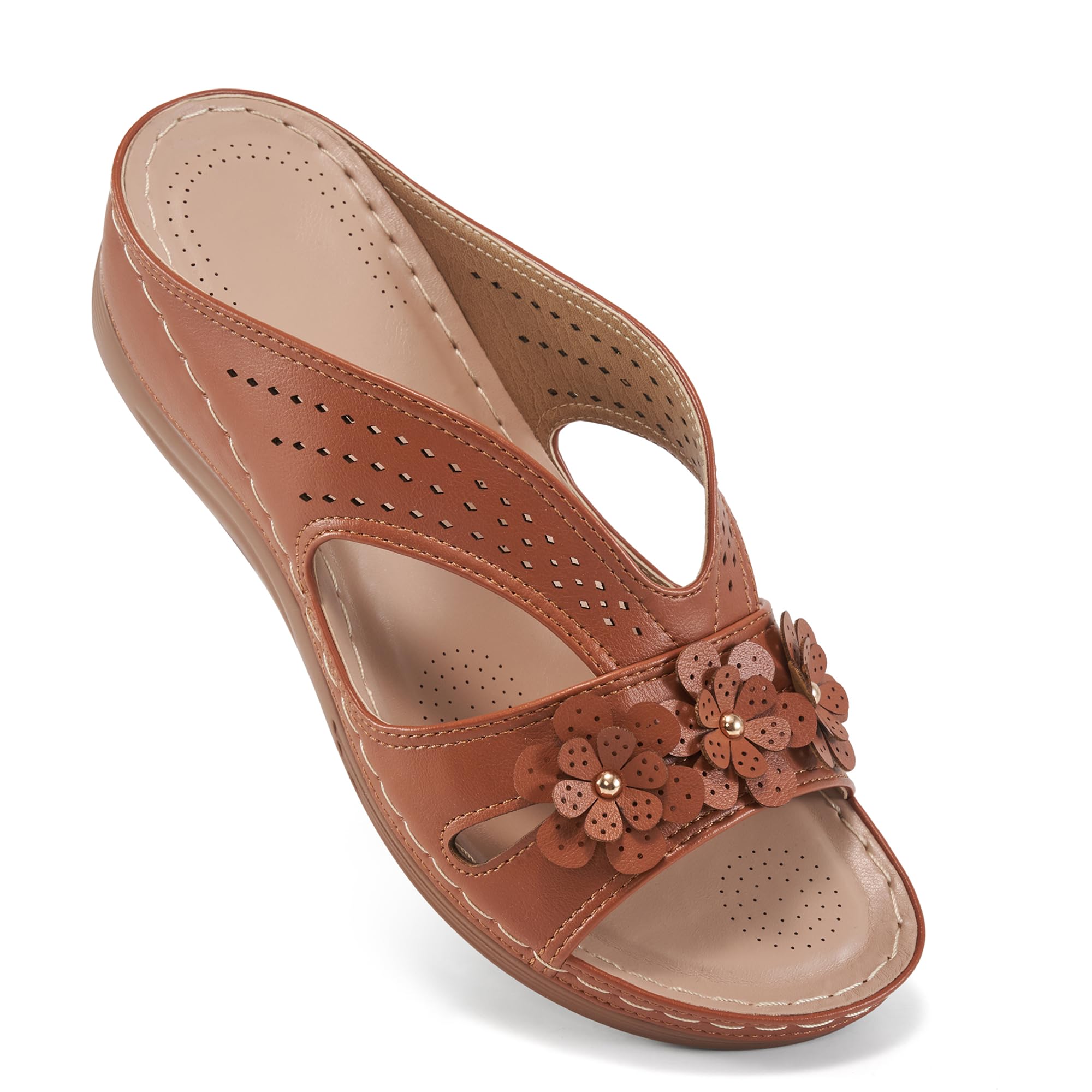 Ecetana Sandals for Women Wedge Shoes: Slip On Dressy Summer Comfortable Slides Sandals Lightweight Memory Foam Platform Shoes