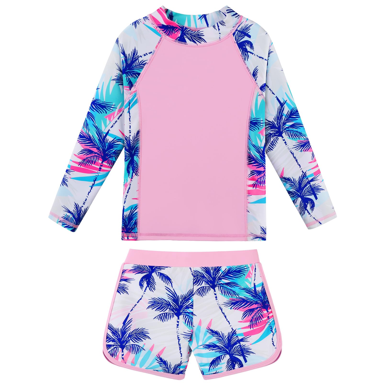 Girls Two Pieces Rash Guard Swimsuit Long Sleeve Tankini for 3-13 Years