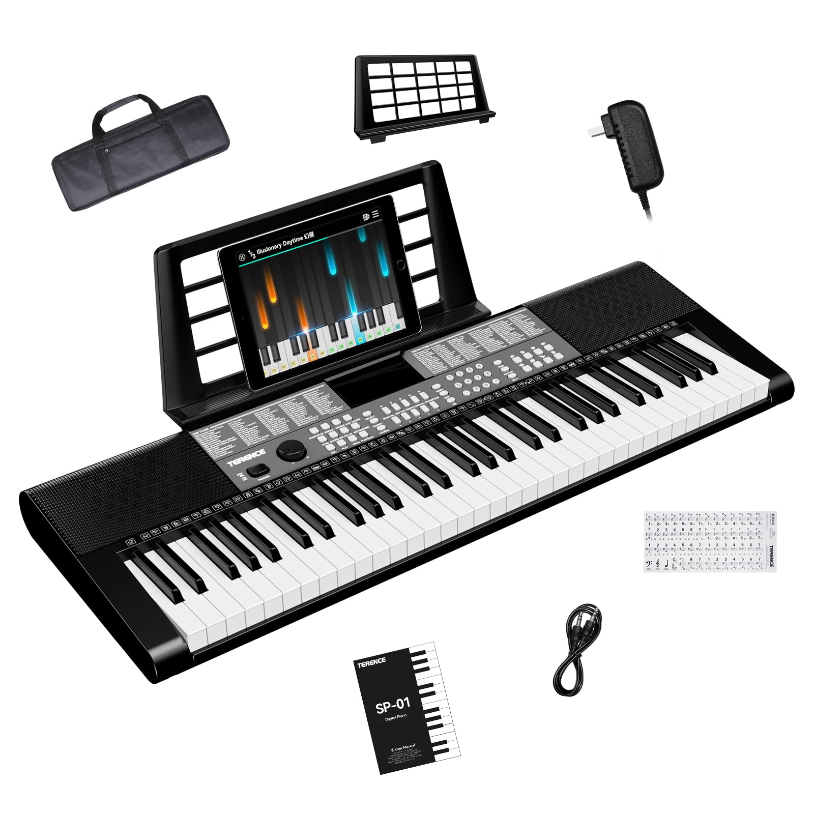 TERENCE Clavier numérique 61 touches LED Double Clavier | 255 sonorités et rythmes. Pour enfants, débutants, ados. Cadeau musical