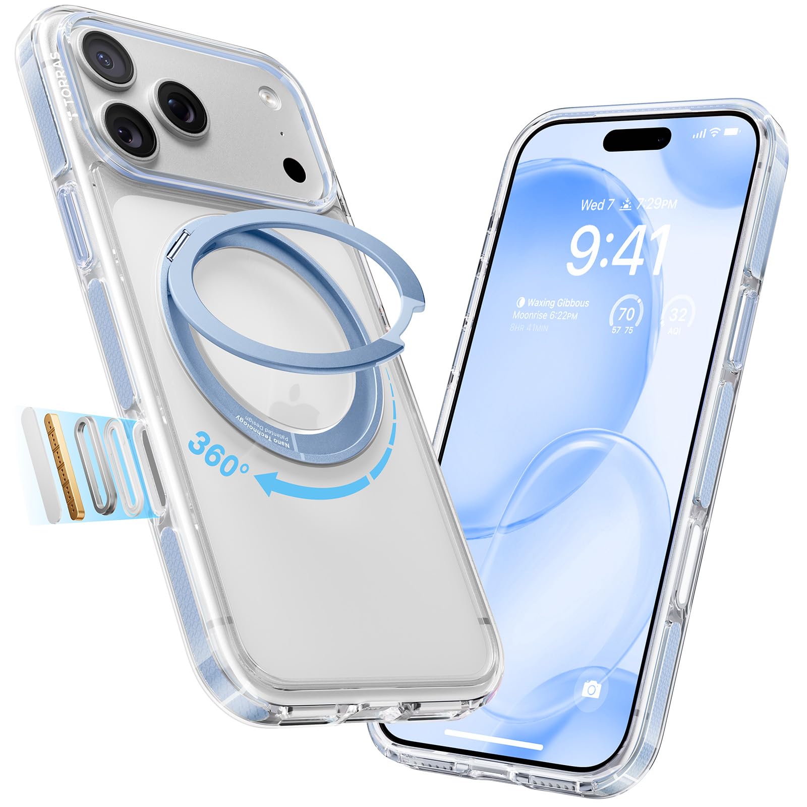 360 Magnetic Stand for iPhone 18 Pro Max/ 17 Pro Max Case, Blue 6.9