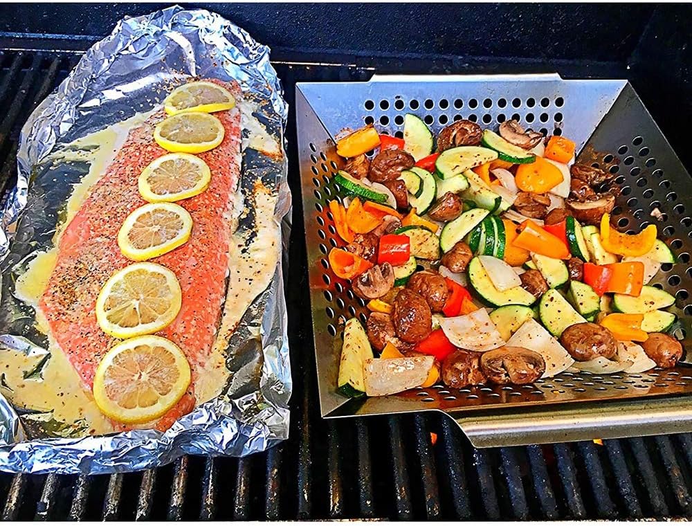 Hedume Heavy Duty Grill Basket, Stainless Steel BBQ Basket, 12 x 12-Inch Large Grilling Basket for Grilling Veggies, Fish, Meat, Kabob, or Pizza : Patio, Lawn & Garden