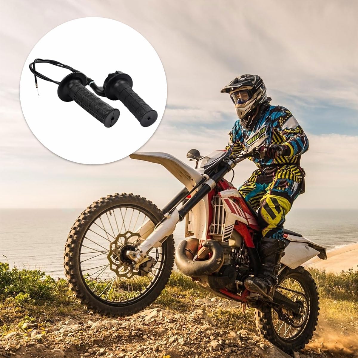 Alrens Zestaw uchwytów gazowych do kierownicy motocyklowej, 7/8", 22 mm, uchwyt gazowy z kablem, uchwyt gazowy Twist Grip zestaw do kierownicy 50cc, 90cc, 110cc, 125cc, 140cc, 150cc, 200cc, 250cc,
