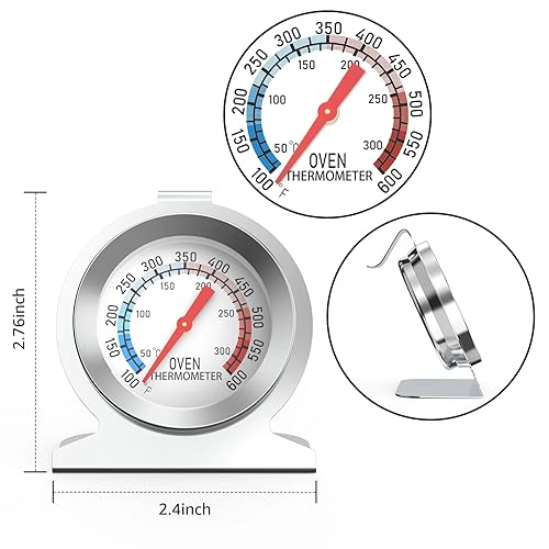 Miniatura 9 de Termómetro de horno plateado de 122.0-572.0 F100-600 F, termómetro de acero inoxidable para cocinar, termómetro de cocina con esfera grande,