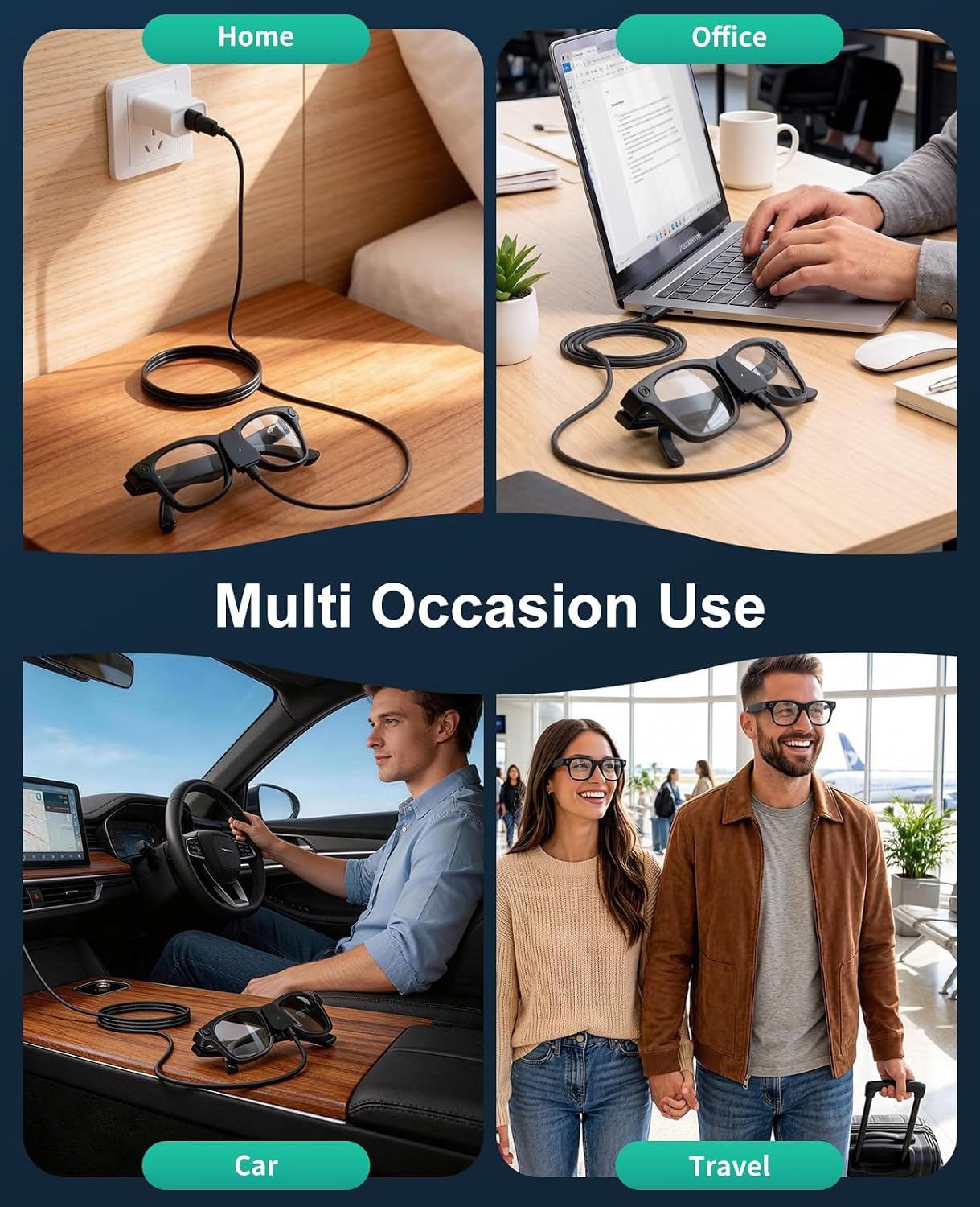 2 Pack USB C Charging Cable for Ray-Ban Meta Smart Glasses, 3.3FT Magnetic Replacement Charger Cord with USB A Converter Adapter, Fast Charging Wire for Wayfarer, SkyLer, HeadLiner, Oakley HSTN