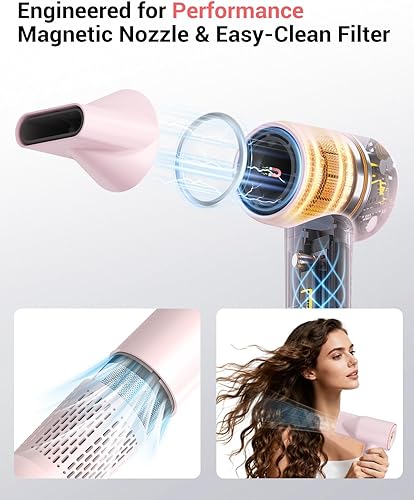 Miniatura 6 de Ionic - Secador de pelo, 150,000 RPM de alta velocidad profesional para secado rápido, iones negativos de 1,640.4 ft y control térmico, boquilla