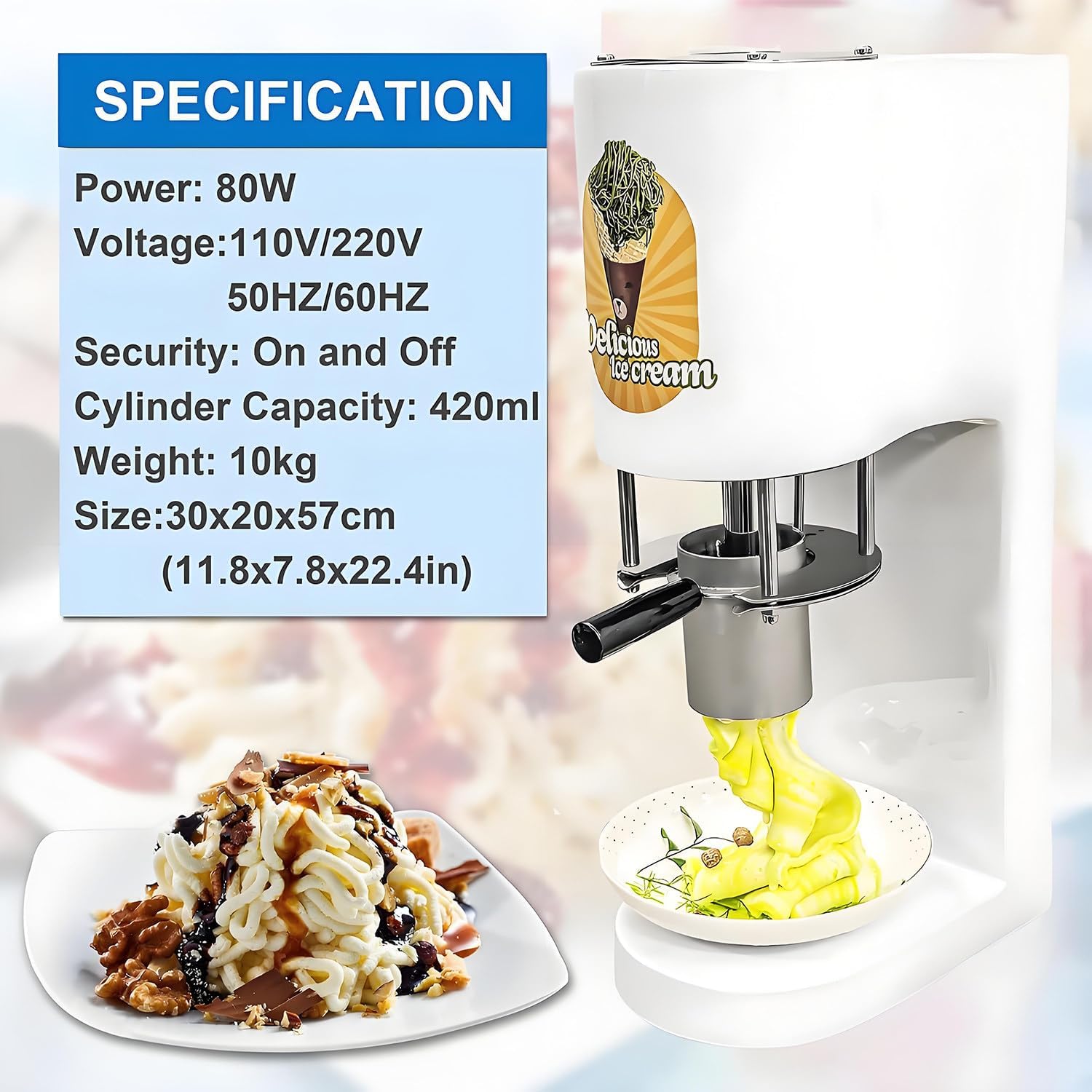 Spaghetti Ice Cream Maker Spaghetti Gelato Ice Cream Machine 80w Ice Cream Press Machine 4 Types Noodle Forming Outlet for Gelato & Dessert Shops White