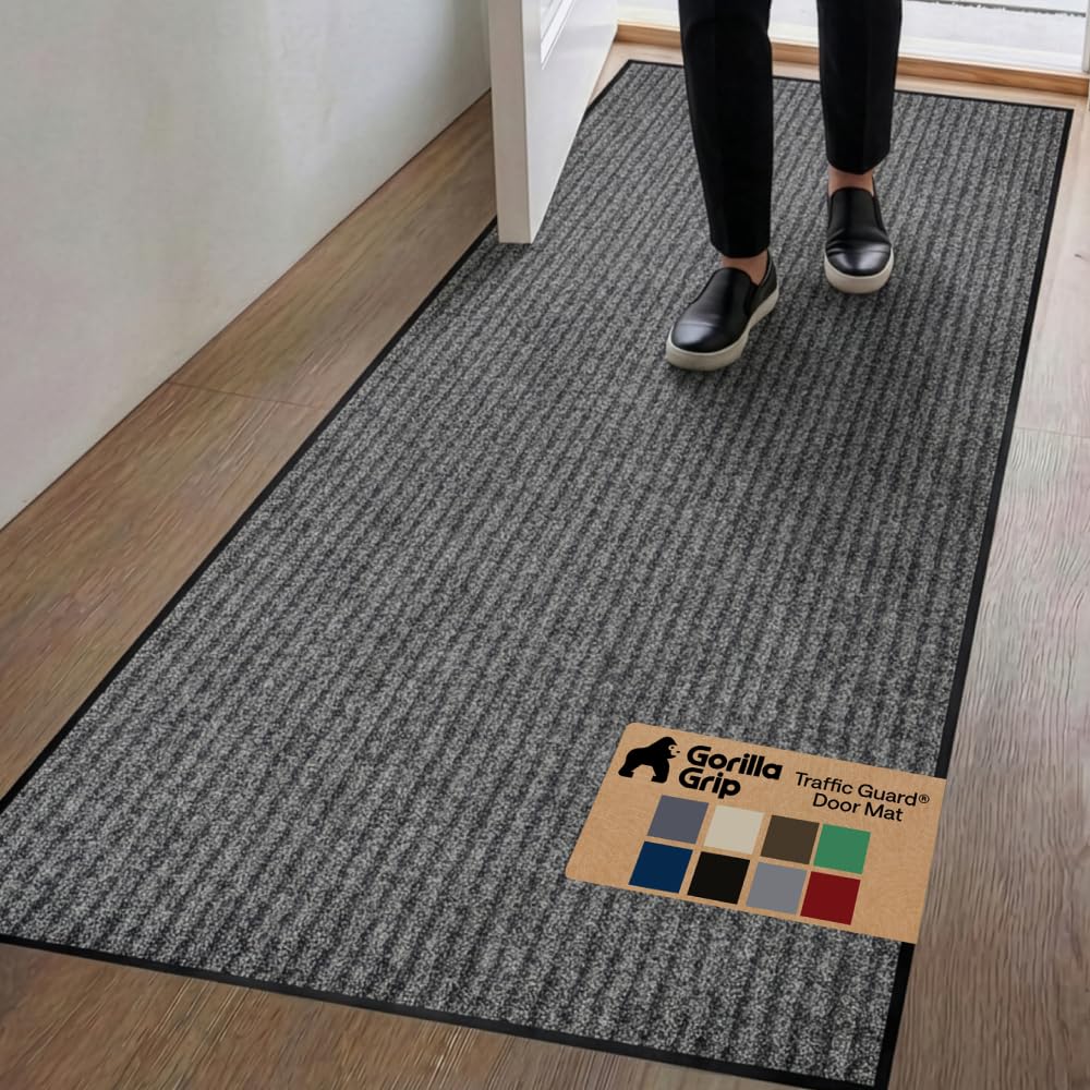GORILLA GRIP Traffic Guard Indoor Outdoor Heavy Duty Door Mat 70x24 Lt Gray