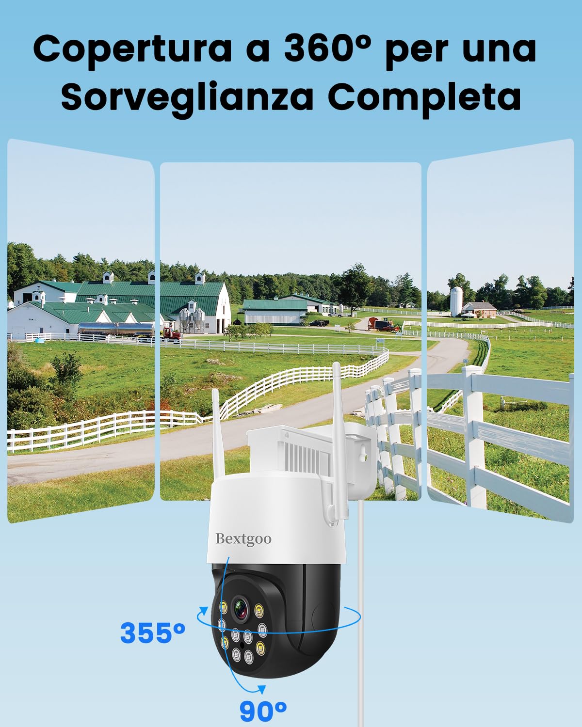 Bextgoo Telecamera con SIM 4G da Esterno, Monitoraggio Continuo 24/7 | 4MP Telecamera Senza WiFi, 360° Tracciamento Automatico, Rilevamento del Movimento AI, Visione Notturna Colori, IP66