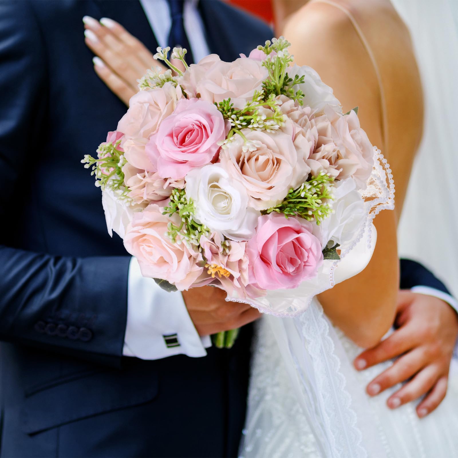 Wedding Bouquets for Bride, Artificial Flower Bouquet for Wedding Bridal Bouquets for Bride/Bridesmaid, Bouquets with Silk Ribbon [Purple]