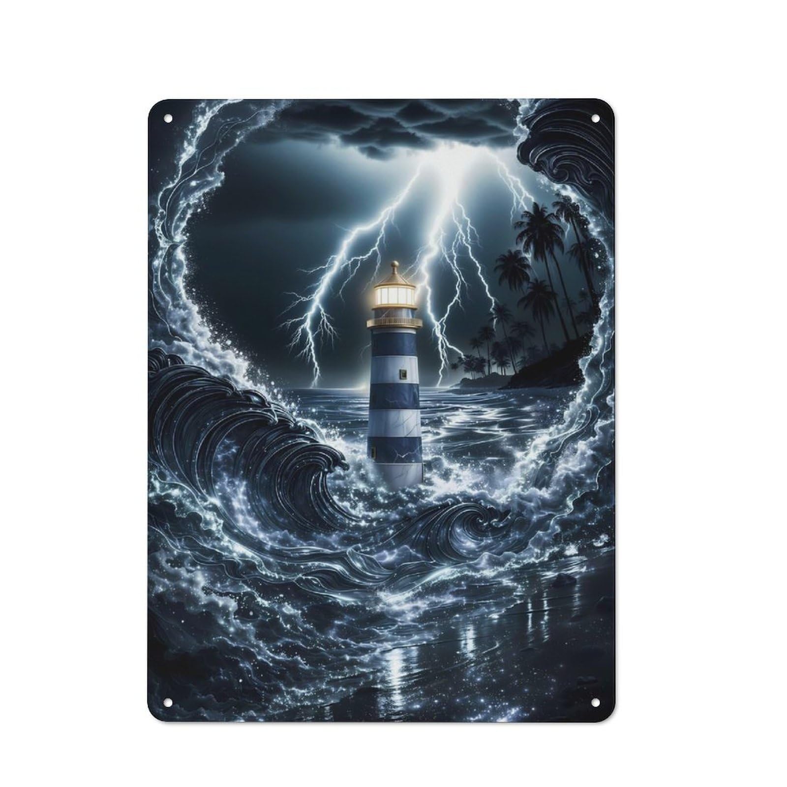 Junmoney Style-5 Country Country Metal Sign 40X30cm Featuring Lighthouse In A Storm, Rustic Kitchen Decor For Cottage, Kitchen, Hallway Or Breakfast Nook