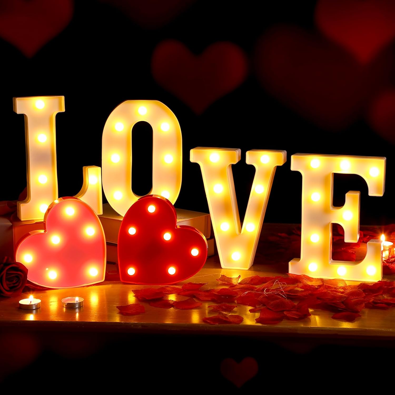 Baquler Valentine's Day Love Lighted Marquee Signs Table Decor Hanging Wall Decor for Romantic Night Battery Operated LED Light up Love Letters for Holiday Wedding Home Room Decoration