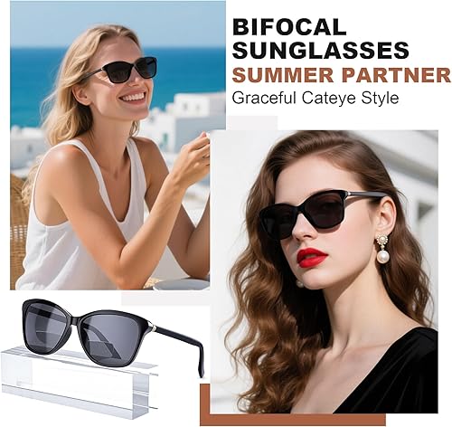 Miniatura 9 de SKYOLUY Kisdate - Lentes de sol bifocales superiores para mujer, KISDATE Retro Cateye Sun Readers, protección UV400, tonos rosa y azul +1.5