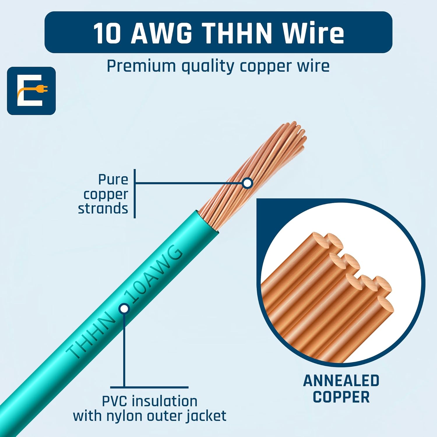 THHN Wire 10 Gauge (10 AWG) 100 FT - Stranded Copper Building Wire for Panel/Control Wiring, Grounding & Lighting Circuits (Residential/Industrial), UL Listed, 600V, THWN-2, PVC/Nylon Jacket, Green