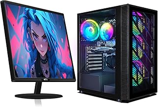 STGsivir Gaming PC Bundle, Gaming Computer Desktop, AMD 3000G 3.5GHz, RX 580 16GB, 16GB RAM, 512GB SSD, 600M WiFi, BT 5.0, Windows 11, 24' Monitor