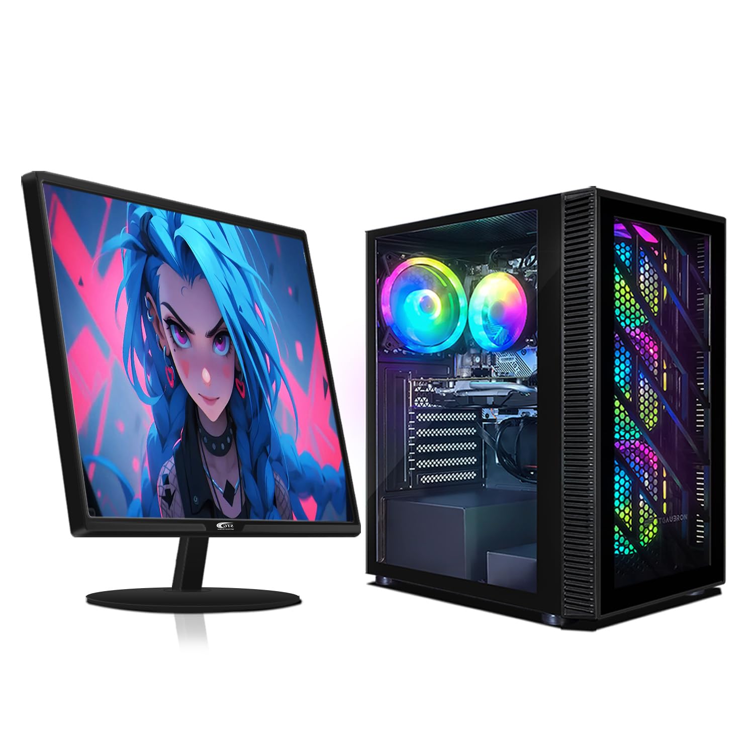 STGsivir Gaming PC Bundle, Gaming Desktop Computer, 22" Monitor, Radeon RX 550 4G GDDR5,Intel i7 Xeon E5 3.3GHz up to 3.5GHz, 16GB RAM, 512GB SSD, 600M WiFi, BT 5.0, Black RGB Gaming Case, Windows 10